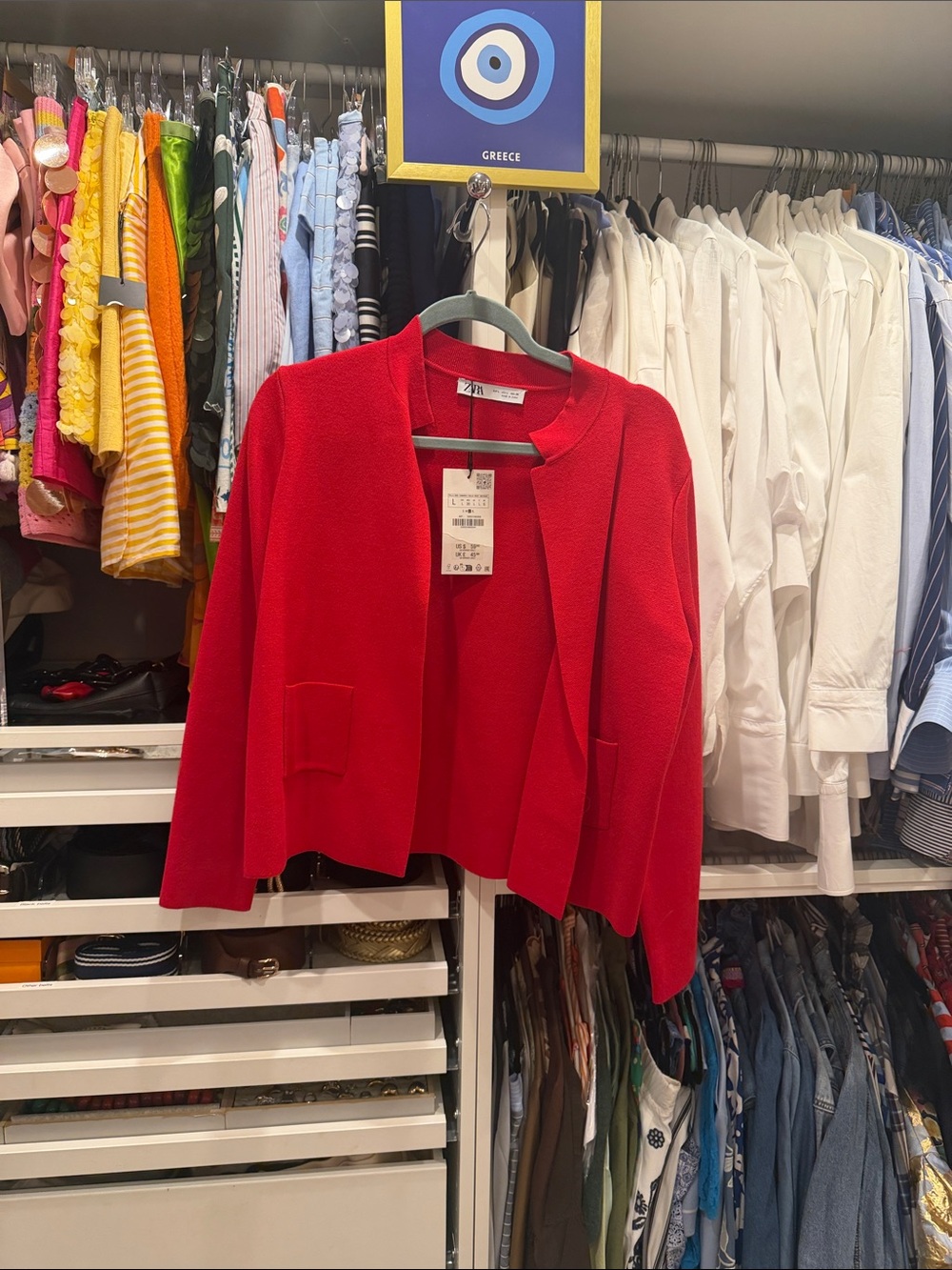 Zara Vibrant Red Collarless Open Cardigan
